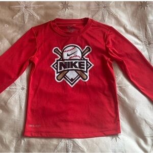 Nike Red Long-Sleeve Kids Baseball Logo Tee